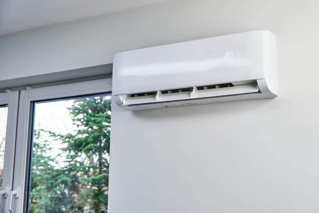 Air conditioner hanging on the wall, close up