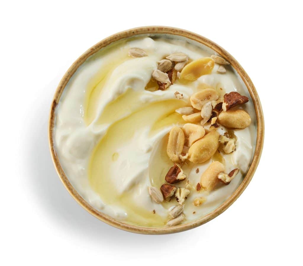 greek yogurt with honey syrup and nuts