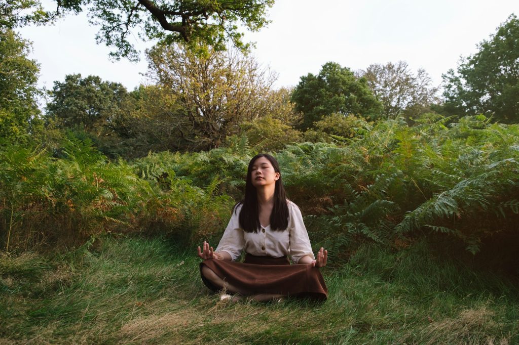 Serene Meditation in Lush Forest Clearing